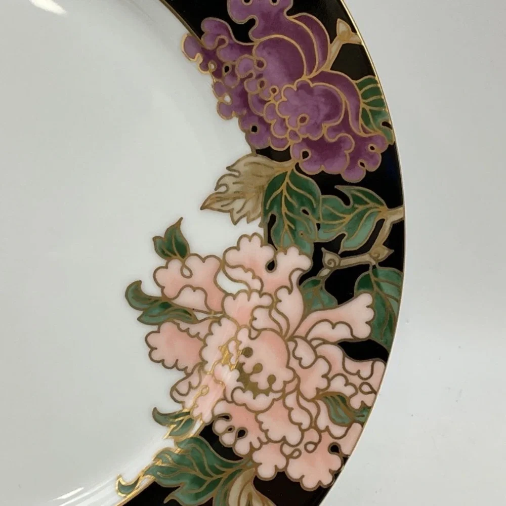 Fitz & Floyd Fine Porcelain 'Cloisonne Peony' Black (1984-1996) 5-Piece Set